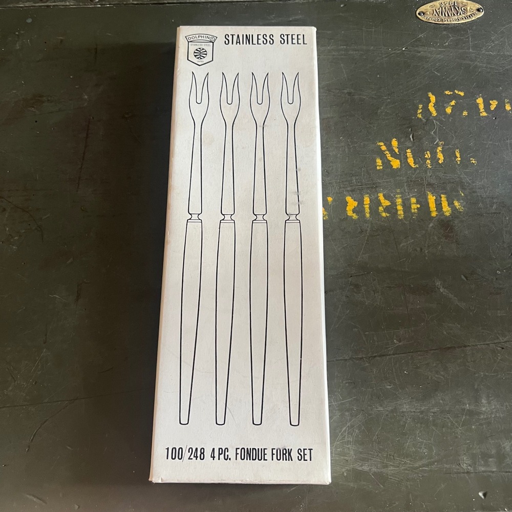 Dolphino 4 Pc Fondue Fork Set Stainless Steel Wood Look Handles Japan 100/248